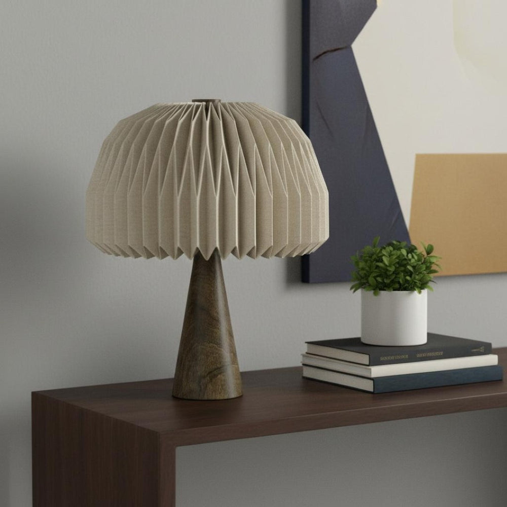 HomeRoots 13" Clear Geometric Table Lamp - Modern LED Illumination with Off-White Cylinder Shade for Any Room 716195