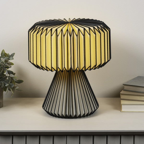 HomeRoots 11" Modern Geometric Table Lamp with Natural Wood Base & Off-White Shade for Stylish Illumination 716196