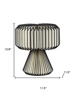 HomeRoots 11" Modern Geometric Table Lamp with Natural Wood Base & Off-White Shade for Stylish Illumination 716196