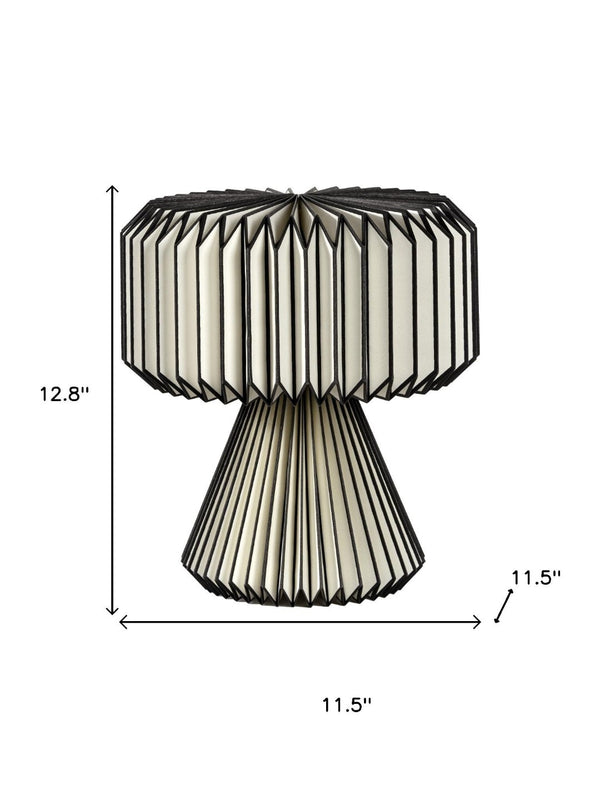 HomeRoots 11" Modern Geometric Table Lamp with Natural Wood Base & Off-White Shade for Stylish Illumination 716196
