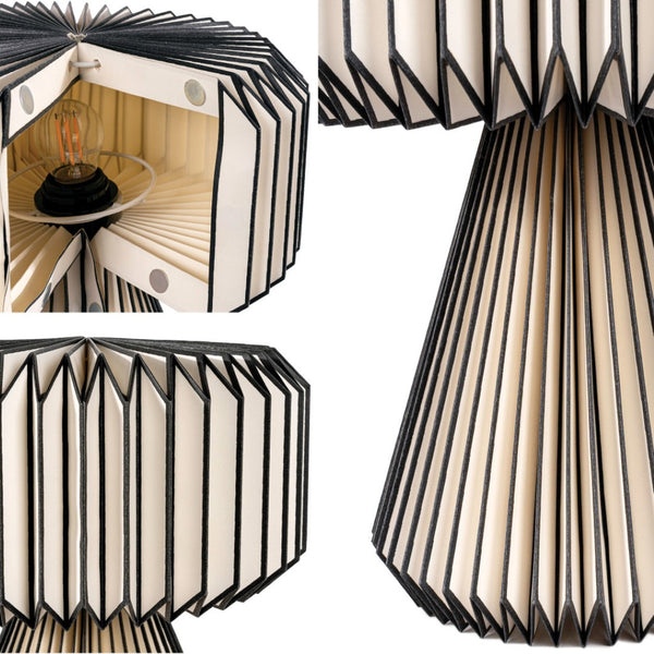 HomeRoots 11" Modern Geometric Table Lamp with Natural Wood Base & Off-White Shade for Stylish Illumination 716196