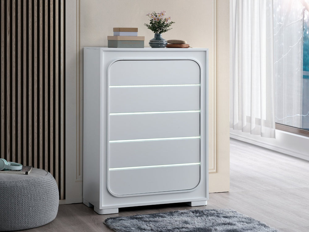 English Elm Milan Modern White Wood Chest with Built-in Led Drawer Accents and Touchless Sensor White B078P497944