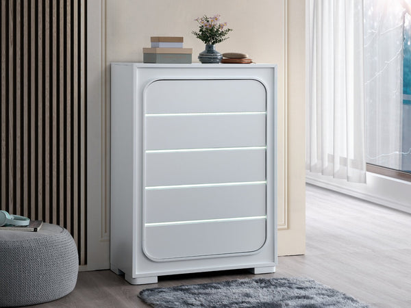 English Elm Milan Modern White Wood Chest with Built-in Led Drawer Accents and Touchless Sensor White B078P497944