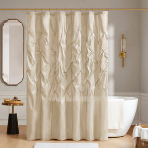 JLA Home Madison Park - Tufted Laurel Semi-Sheer Shower Curtain with Textured Tufting, Lightweight Polyester, Machine Washable Ivory MP70-439