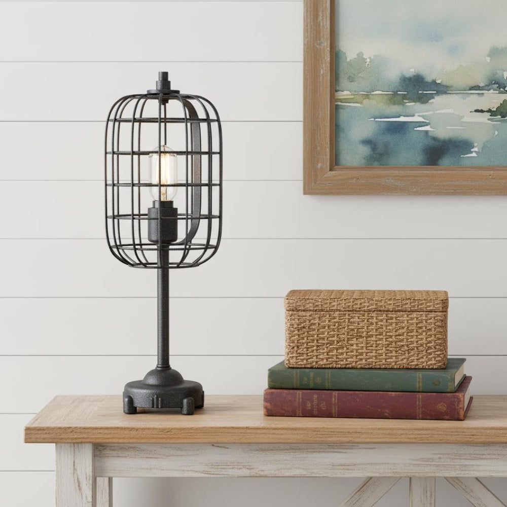 HomeRoots 27" Clear Table Lamp with Brown Rattan Empire Shade - Stylish LED Illumination for Any Room 716202