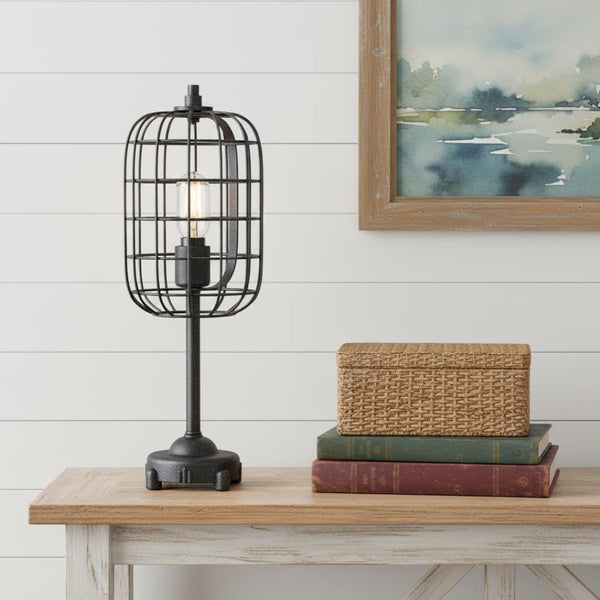HomeRoots 27" Clear Table Lamp with Brown Rattan Empire Shade - Stylish LED Illumination for Any Room 716202