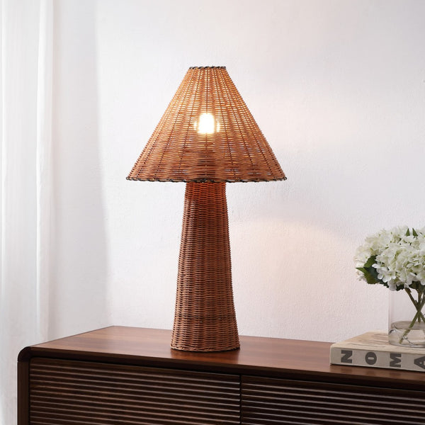 HomeRoots 25" Bronze Novelty Table Lamp – Elegant Iron Base with Rattan Shade for Chic Home Lighting Decor 716205
