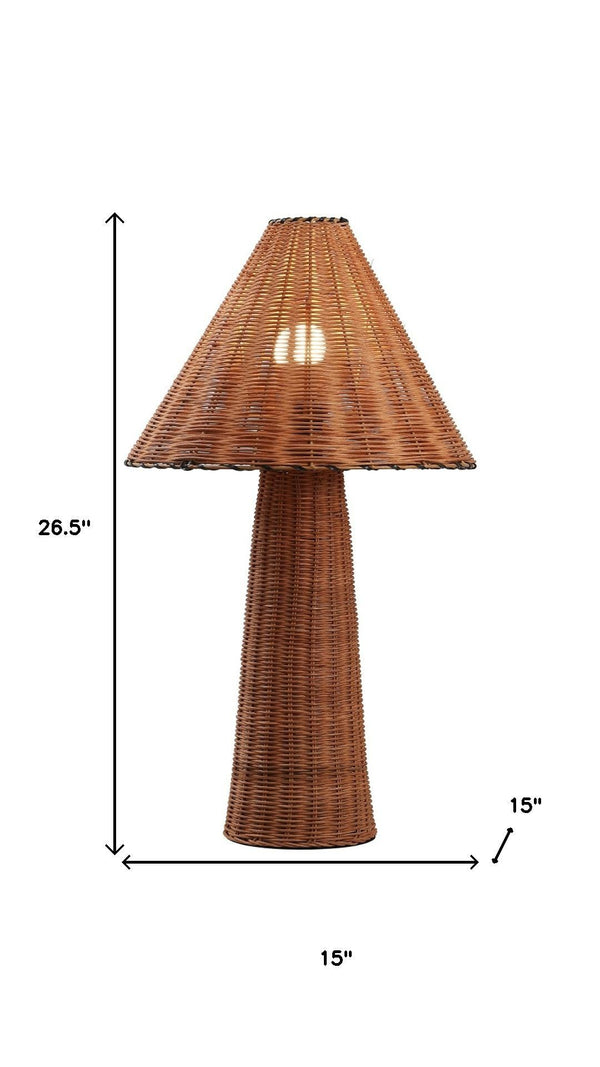 HomeRoots 25" Bronze Novelty Table Lamp – Elegant Iron Base with Rattan Shade for Chic Home Lighting Decor 716205