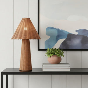 HomeRoots 25" Bronze Novelty Table Lamp – Elegant Iron Base with Rattan Shade for Chic Home Lighting Decor 716205