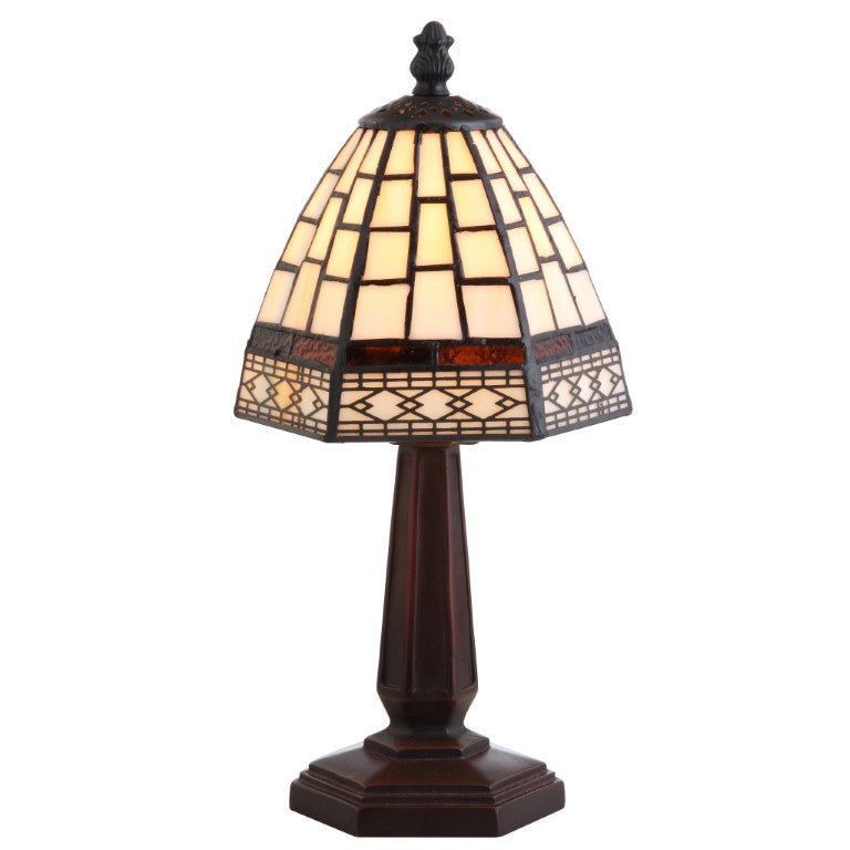 HomeRoots 12 Inch Mosaic Art Glass Tiffany Style Table Lamp with Classic Empire Shade Brown 716203