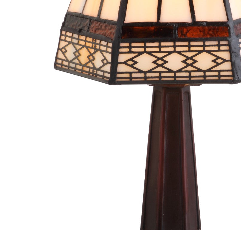 HomeRoots 12 Inch Mosaic Art Glass Tiffany Style Table Lamp with Classic Empire Shade Brown 716203