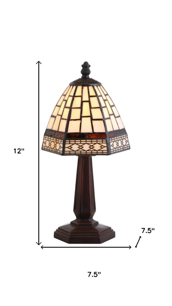 12 Inch Mosaic Art Glass Tiffany Style Table Lamp with Classic Empire Shade Brown