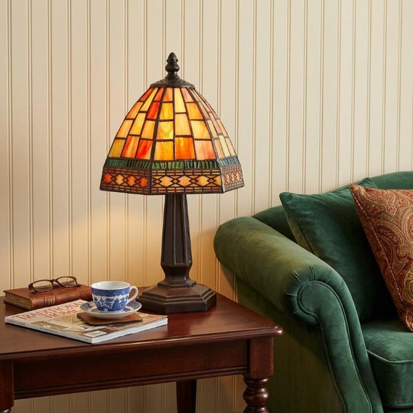 12 Inch Tiffany Style Stained Glass Bell Shade Table Lamp Brown Mosaic Accent
