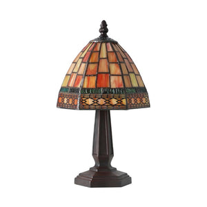 HomeRoots 12 Inch Tiffany Style Stained Glass Bell Shade Table Lamp Brown Mosaic Accent 716204