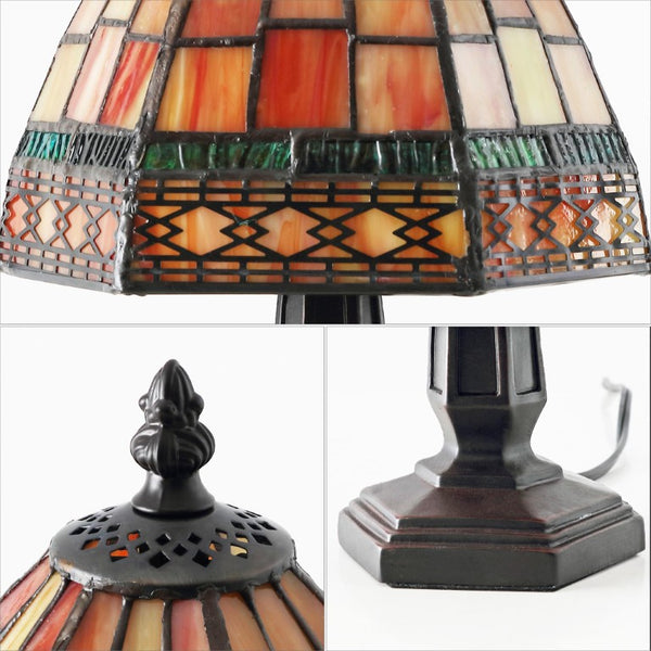 12 Inch Tiffany Style Stained Glass Bell Shade Table Lamp Brown Mosaic Accent