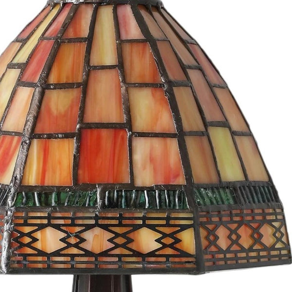 12 Inch Tiffany Style Stained Glass Bell Shade Table Lamp Brown Mosaic Accent