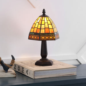 12 Inch Tiffany Style Stained Glass Bell Shade Table Lamp Brown Mosaic Accent