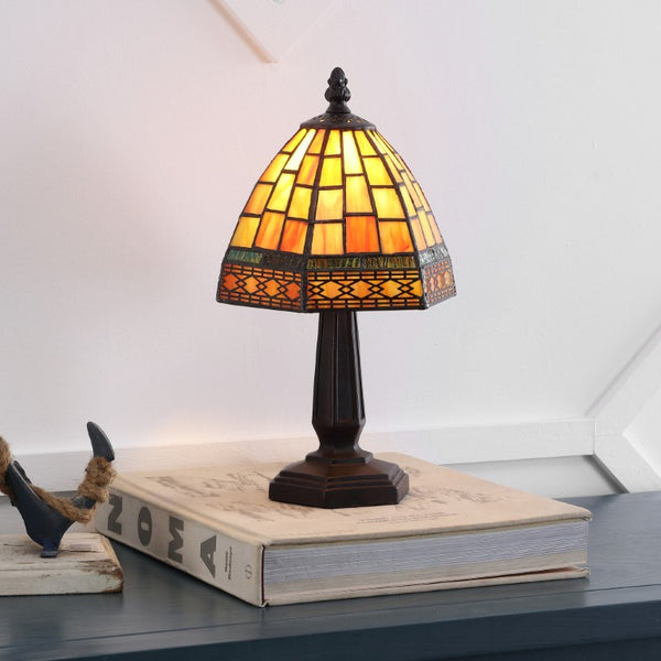 12 Inch Tiffany Style Stained Glass Bell Shade Table Lamp Brown Mosaic Accent