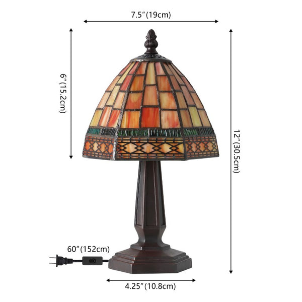 12 Inch Tiffany Style Stained Glass Bell Shade Table Lamp Brown Mosaic Accent