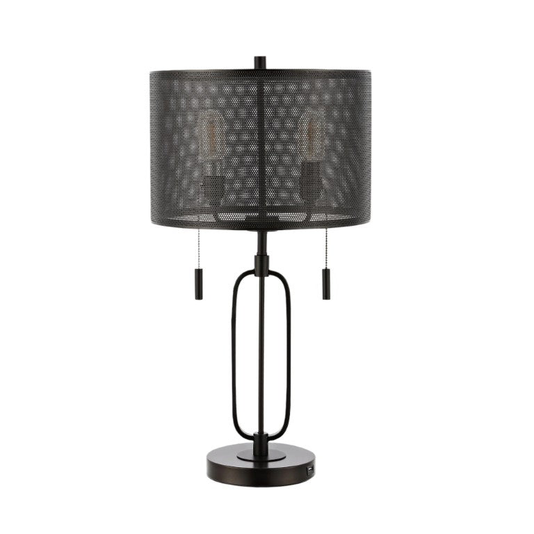 HomeRoots 27 Inch Antiqued Bronze Table Lamp with Drum Shade for Classic Living Room Decor 716214