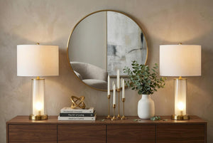 Set of Two 26 Inch Lighthouse Table Lamps with Drum Shades for Coastal Home Accent Lighting