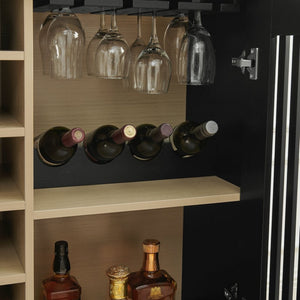 English Elm Mid Century Fluted Buffet Sideboard with Integrated Wine Rack and Glass Holder Storage Black W1801P454198