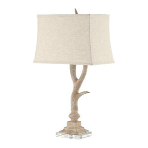 HomeRoots 30 Inch Antler Table Lamp with Fabric Shade Rustic Lodge Accent for Living Room 716221
