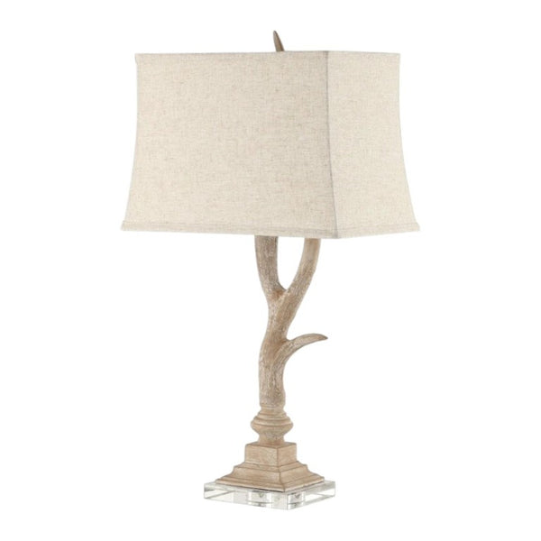 HomeRoots 30 Inch Antler Table Lamp with Fabric Shade Rustic Lodge Accent for Living Room 716221