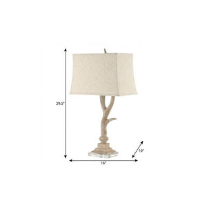 30 Inch Antler Table Lamp with Fabric Shade Rustic Lodge Accent for Living Room