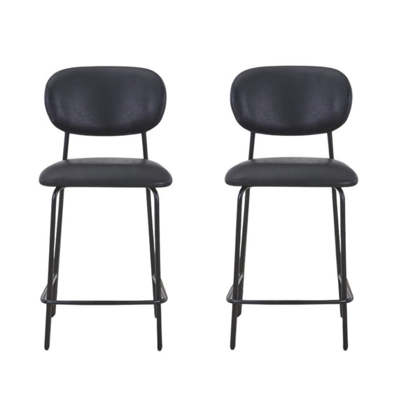 HomeRoots Set of Two Modern 26" Brown Faux Leather Bar Chairs with Metal Frame for Stylish Comfort 716227