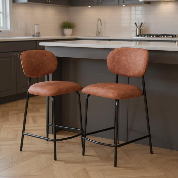 HomeRoots Set of Two Modern Cream & Black Corduroy Bar Chairs with Ergonomic Design for Comfort & Style 716228