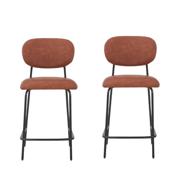 HomeRoots Set of Two Modern Cream & Black Corduroy Bar Chairs with Ergonomic Design for Comfort & Style 716228