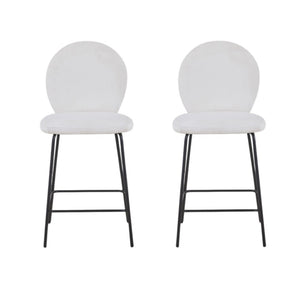 HomeRoots Set of Two Stylish 26" Green Corduroy and Black Metal Counter Height Bar Chairs for Modern Spaces 716229