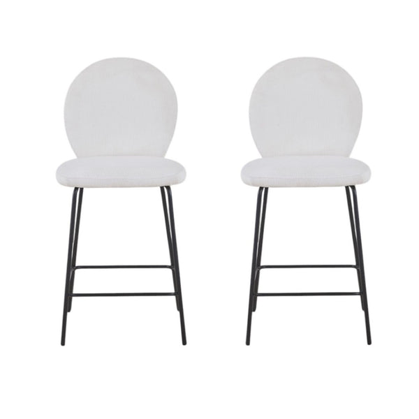 HomeRoots Set of Two Stylish 26" Green Corduroy and Black Metal Counter Height Bar Chairs for Modern Spaces 716229