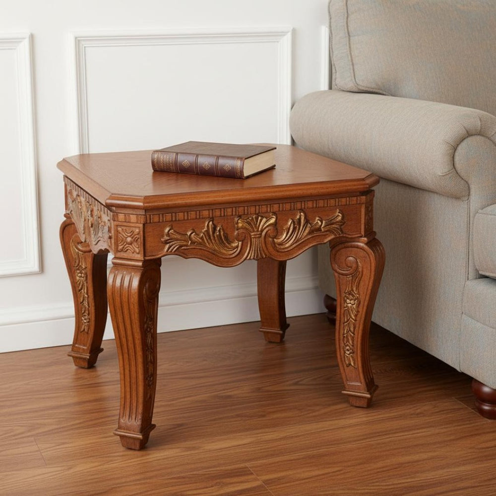 HomeRoots 23" Espresso Wood Square End Table - Handcrafted Vintage Charm with Scrollwork Design & Versatile Use 716231