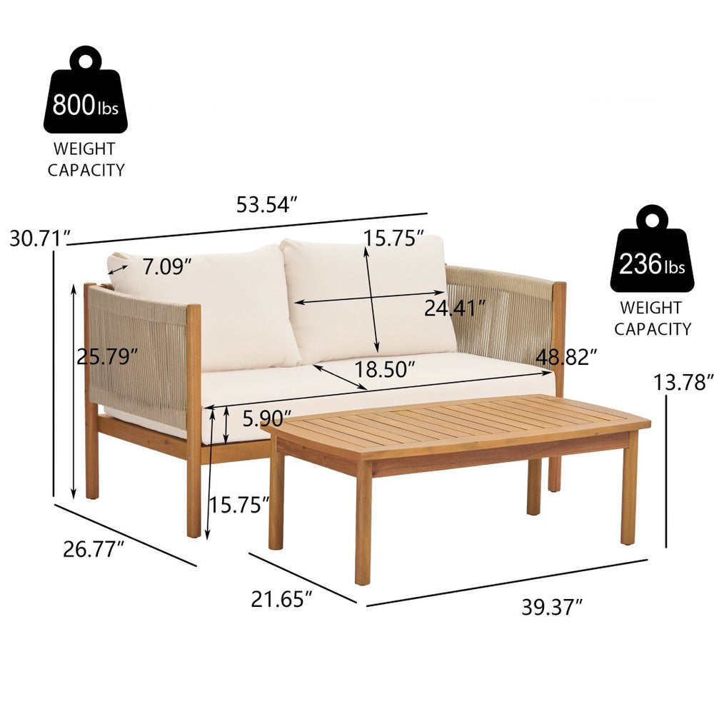 English Elm Outdoor Acacia Teak Patio Loveseat Set with Woven Rope Panels Resort Style N768P381013L