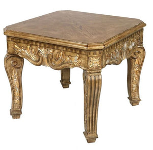 HomeRoots 24" Rustic Light Brown Wood & Glass Square End Table with Elegant Scrollwork – Fully Assembled! 716236
