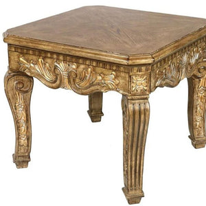 HomeRoots 24" Rustic Light Brown Wood & Glass Square End Table with Elegant Scrollwork – Fully Assembled! 716236