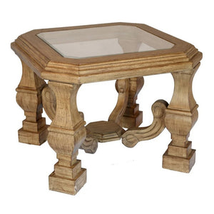 HomeRoots 24" Espresso Brown End Table with Clear Glass Top - Rustic Solid Wood Design for Home & Office 716237