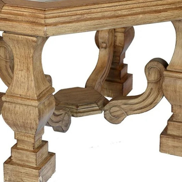 HomeRoots 24" Espresso Brown End Table with Clear Glass Top - Rustic Solid Wood Design for Home & Office 716237