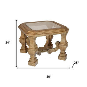 HomeRoots 24" Espresso Brown End Table with Clear Glass Top - Rustic Solid Wood Design for Home & Office 716237