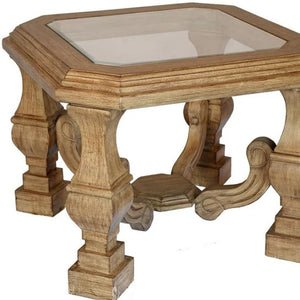 HomeRoots 24" Espresso Brown End Table with Clear Glass Top - Rustic Solid Wood Design for Home & Office 716237