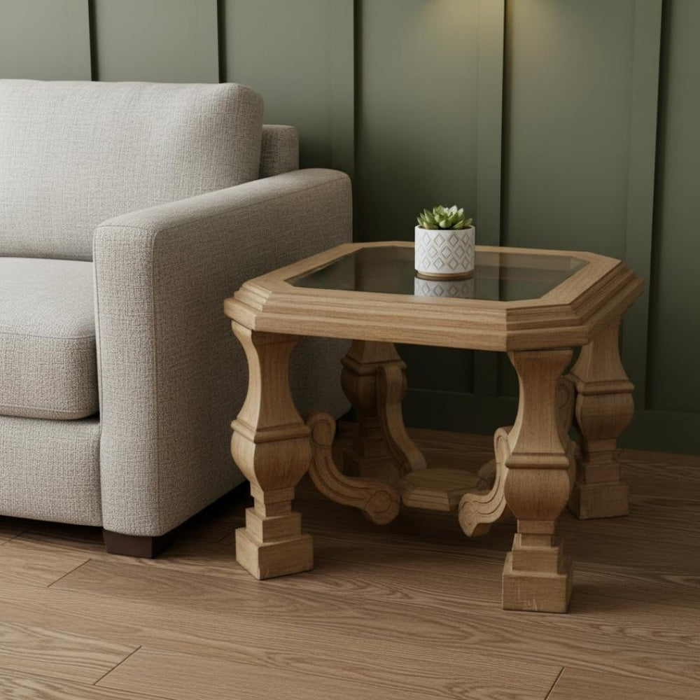 HomeRoots 24" Espresso Brown End Table with Clear Glass Top - Rustic Solid Wood Design for Home & Office 716237