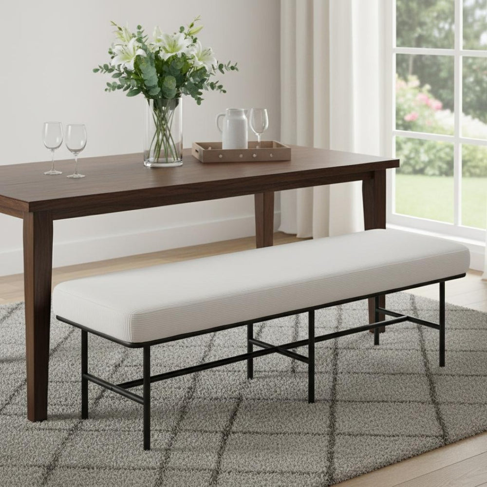 HomeRoots 59" Walnut and Black Solid Wood Dining Bench - Modern Versatile Seating for Home and Entryway Decor 716239