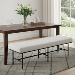 HomeRoots 59" Walnut and Black Solid Wood Dining Bench - Modern Versatile Seating for Home and Entryway Decor 716239