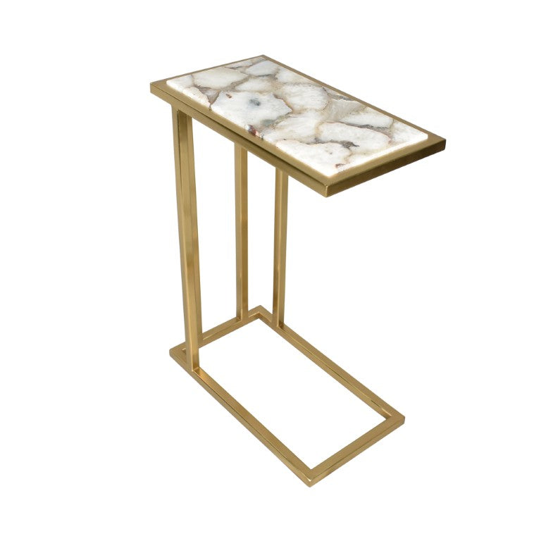 HomeRoots 24 Inch Round Marble Top Iron Base Accent End Table for Glam Living Room Decor 716243
