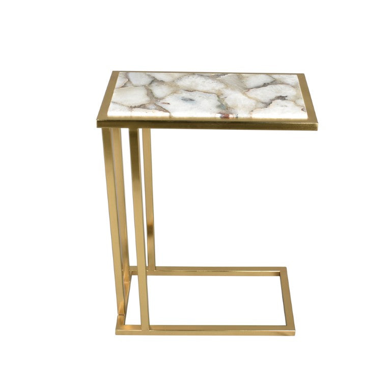 HomeRoots 24 Inch Round Marble Top Iron Base Accent End Table for Glam Living Room Decor 716243