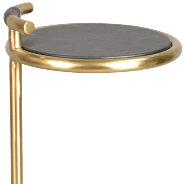 24 Inch Round End Table with Aluminum Base and Leather Top for Glam Living Rooms