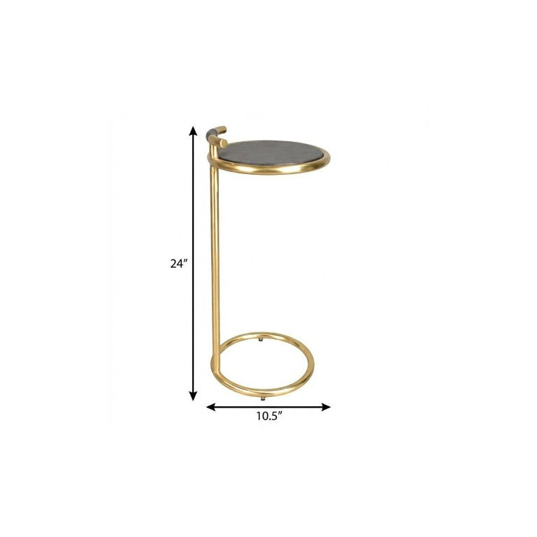 24 Inch Round End Table with Aluminum Base and Leather Top for Glam Living Rooms