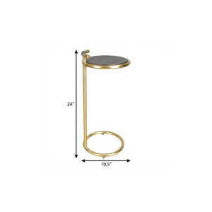 24 Inch Round End Table with Aluminum Base and Leather Top for Glam Living Rooms